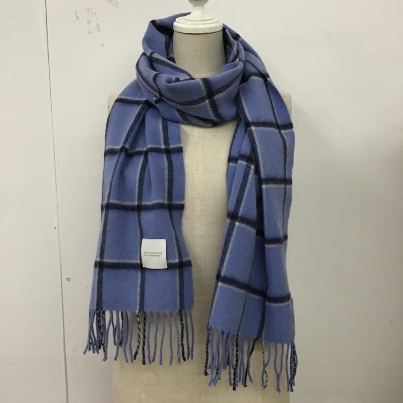 マッキントッシュフィロソフィー MACKINTOSH PHILOSOPH マフラー マフラー H1720-289-25 カシミヤ フリンジ ロゴ チェック 水色 / ライトブルー / X 白 / ホワイト / X 紺 / ネイビー /  レディース USED 古着 中古 10100332