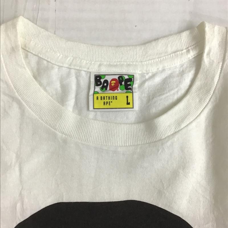 アベイシングエイプ A BATHING APE Tシャツ 半袖 半袖カットソー プリントTシャツ クルーネックカットソー L プリント 白 / ホワイト /  メンズ USED 古着 中古 10100369