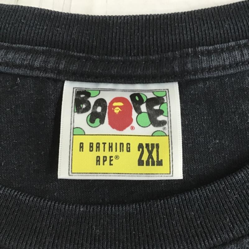 アベイシングエイプ A BATHING APE Tシャツ 半袖 半袖カットソー プリントTシャツ クルーネックカットソー XXL ロゴ、文字 黒 / ブラック /  メンズ USED 古着 中古 10100412