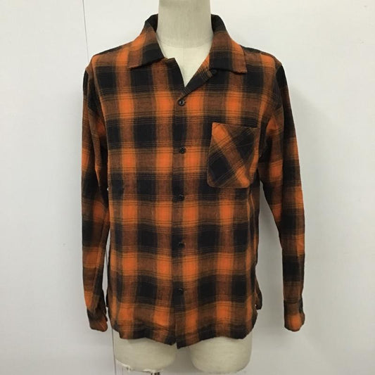 ファイブブラザー FIVE BROTHER シャツ、ブラウス 長袖 151941 オープンカラーシャツ 開襟 M チェック 黒 / ブラック / X 橙 / オレンジ /  メンズ USED 古着 中古 10100430