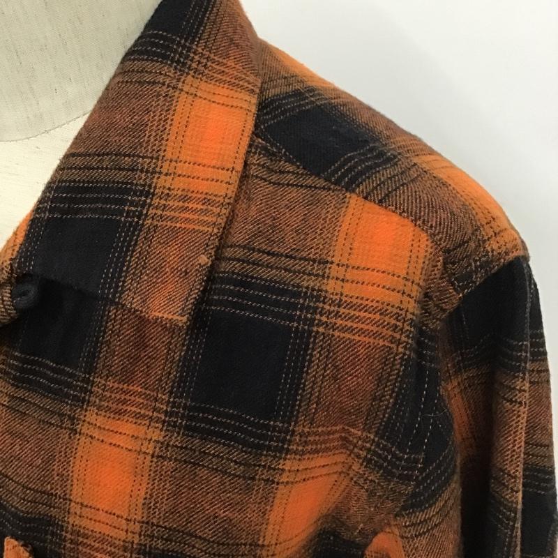 ファイブブラザー FIVE BROTHER シャツ、ブラウス 長袖 151941 オープンカラーシャツ 開襟 M チェック 黒 / ブラック / X 橙 / オレンジ /  メンズ USED 古着 中古 10100430