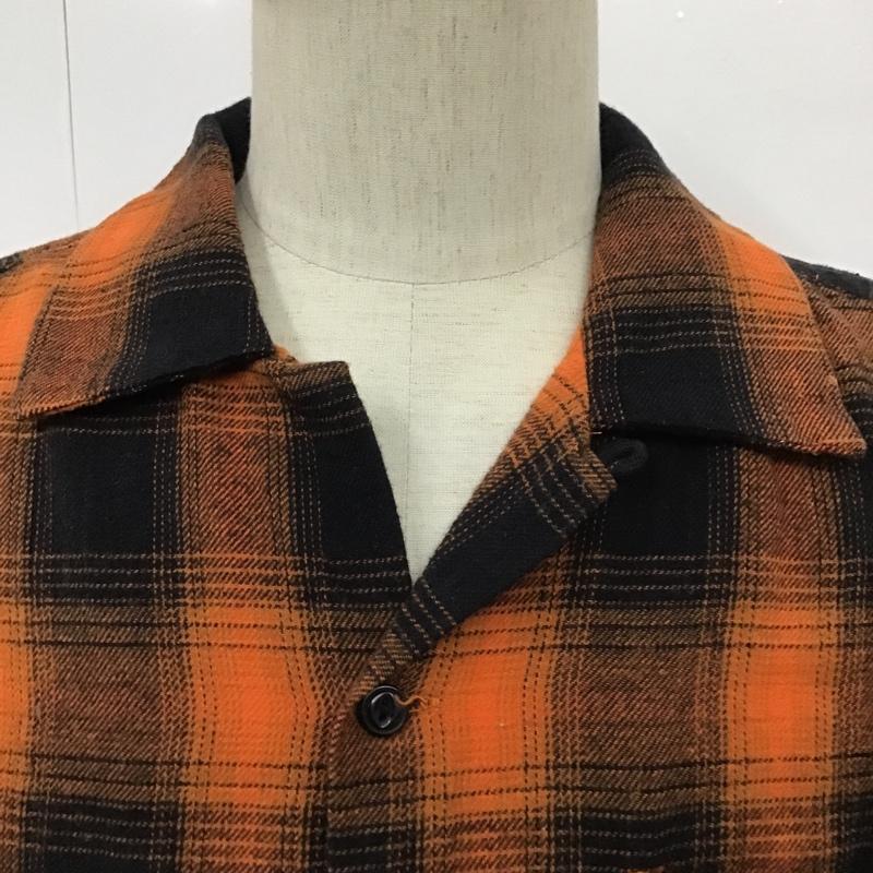 ファイブブラザー FIVE BROTHER シャツ、ブラウス 長袖 151941 オープンカラーシャツ 開襟 M チェック 黒 / ブラック / X 橙 / オレンジ /  メンズ USED 古着 中古 10100430