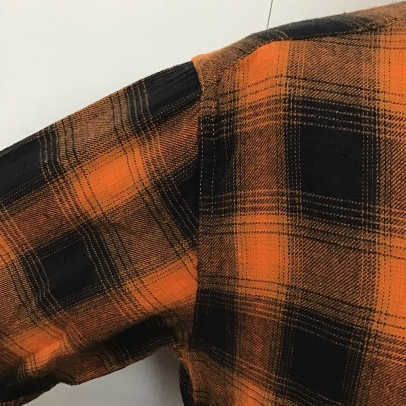 ファイブブラザー FIVE BROTHER シャツ、ブラウス 長袖 151941 オープンカラーシャツ 開襟 M チェック 黒 / ブラック / X 橙 / オレンジ /  メンズ USED 古着 中古 10100430