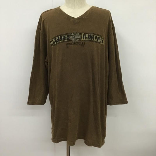 ハーレーダビッドソン Harley-Davidson カットソー 長袖 長袖カットソー クルーネックカットソー ロングスリーブカットソー プリントTシャツ 古着 ヴィンテージ XL プリント 茶 / ブラウン /  メンズ USED 古着 中古 10100877