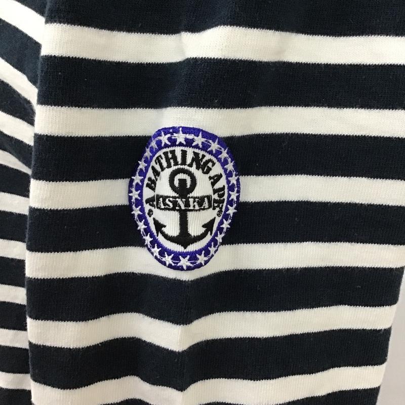 アベイシングエイプ A BATHING APE パーカー 長袖 長袖ボーダーパーカー フード付きカットソー 長袖スウェット ボーダーパーカー S ロゴ、文字 白 / ホワイト / X 紺 / ネイビー /  レディース USED 古着 中古 10100897