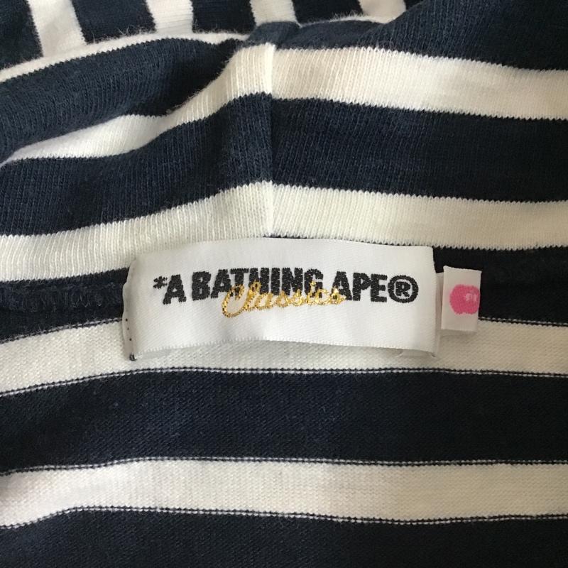 アベイシングエイプ A BATHING APE パーカー 長袖 長袖ボーダーパーカー フード付きカットソー 長袖スウェット ボーダーパーカー S ロゴ、文字 白 / ホワイト / X 紺 / ネイビー /  レディース USED 古着 中古 10100897