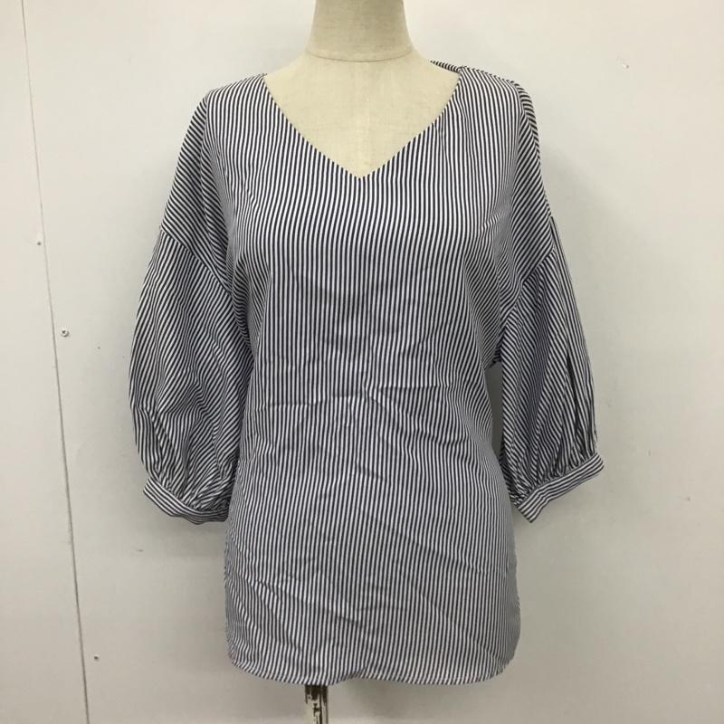 ロペピクニック ROPE' PICNIC カットソー 半袖 GDH-1887-A ギンガムチェックブラウス 半袖シャツ Vネックカットソー FREE ストライプ 白 / ホワイト / X 紺 / ネイビー /  レディース USED 古着 中古 10101052