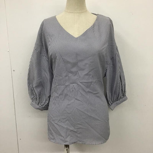 ロペピクニック ROPE' PICNIC カットソー 半袖 GDH-1887-A ギンガムチェックブラウス 半袖シャツ Vネックカットソー FREE ストライプ 白 / ホワイト / X 紺 / ネイビー /  レディース USED 古着 中古 10101052