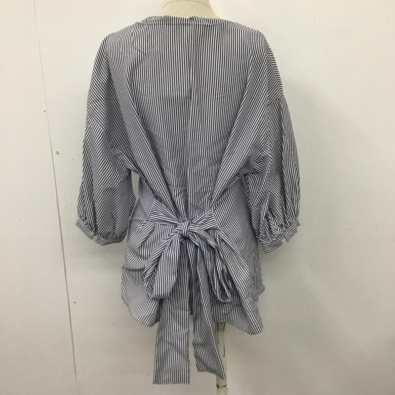 ロペピクニック ROPE' PICNIC カットソー 半袖 GDH-1887-A ギンガムチェックブラウス 半袖シャツ Vネックカットソー FREE ストライプ 白 / ホワイト / X 紺 / ネイビー /  レディース USED 古着 中古 10101052