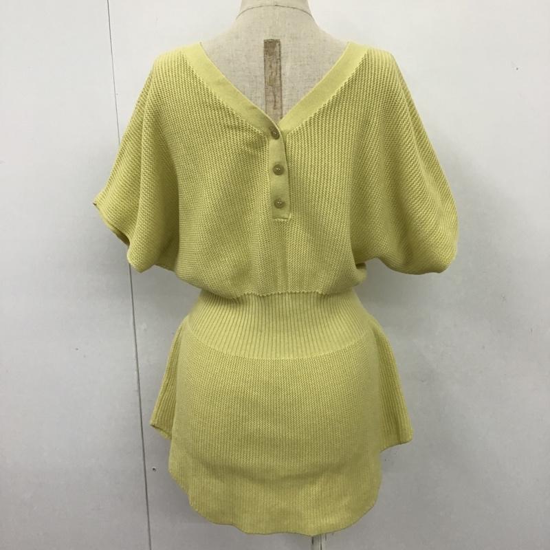 ローリーズファーム LOWRYS FARM カットソー 半袖 LF620118AD Vネック 2WAY 前後着 サマーニット FREE 無地 黄 / イエロー /  レディース USED 古着 中古 10101130