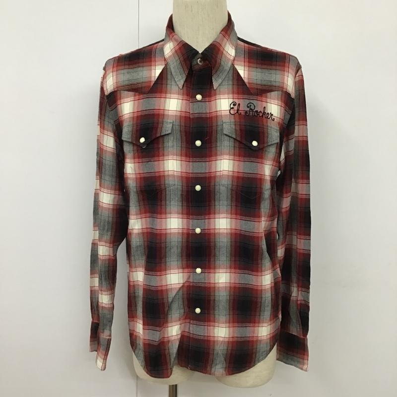 ワコマリア WACKO MARIA シャツ、ブラウス 長袖 刺繍 レーヨンウエスタンシャツ チェック M ロゴ、文字 白 / ホワイト / X 黒 / ブラック / X 赤 / レッド /  メンズ USED 古着 中古 10101144