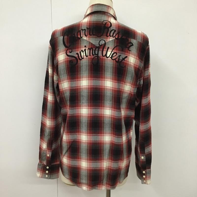 ワコマリア WACKO MARIA シャツ、ブラウス 長袖 刺繍 レーヨンウエスタンシャツ チェック M ロゴ、文字 白 / ホワイト / X 黒 / ブラック / X 赤 / レッド /  メンズ USED 古着 中古 10101144