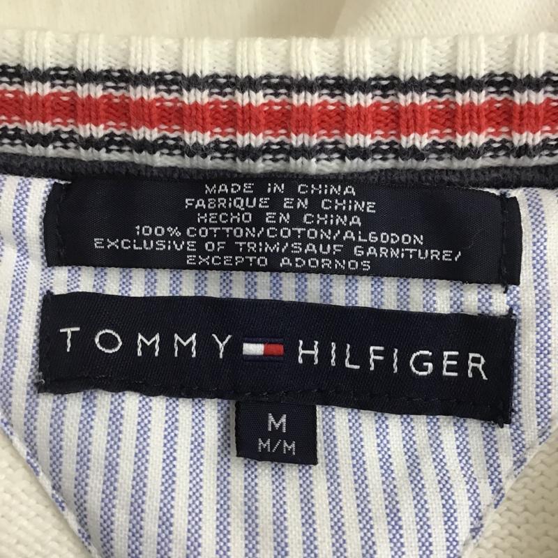 トミーヒルフィガー TOMMY HILFIGER ベスト ベスト 113-325702-120 Vネック コットンニット M ワンポイント 白 / ホワイト / X 紺 / ネイビー /  メンズ USED 古着 中古 10101159