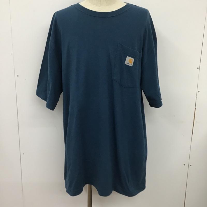 カーハート Carhartt Tシャツ 半袖 K87 984 クルーネック 胸ポケット XL ロゴ、文字 青 / ブルー /  メンズ USED 古着 中古 10101160