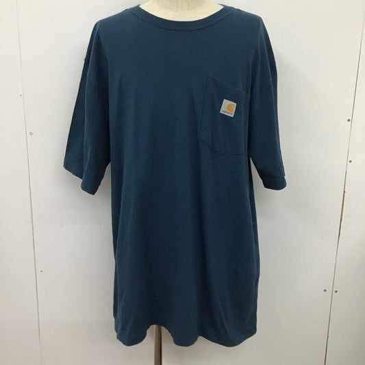 カーハート Carhartt Tシャツ 半袖 K87 984 クルーネック 胸ポケット XL ロゴ、文字 青 / ブルー /  メンズ USED 古着 中古 10101160