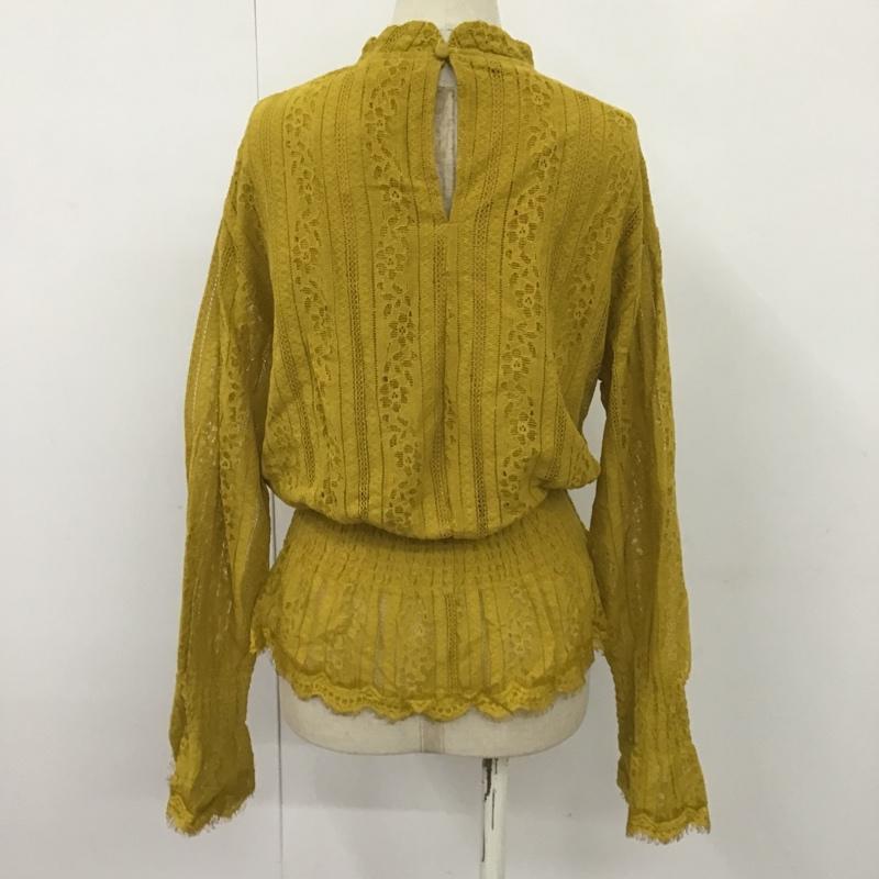 マウジー MOUSSY カットソー 長袖 010AAS80-6290 スタンドカラー シャーリング タグ付き FREE レース柄 マスタード / マスタード /  レディース USED 古着 中古 10101199