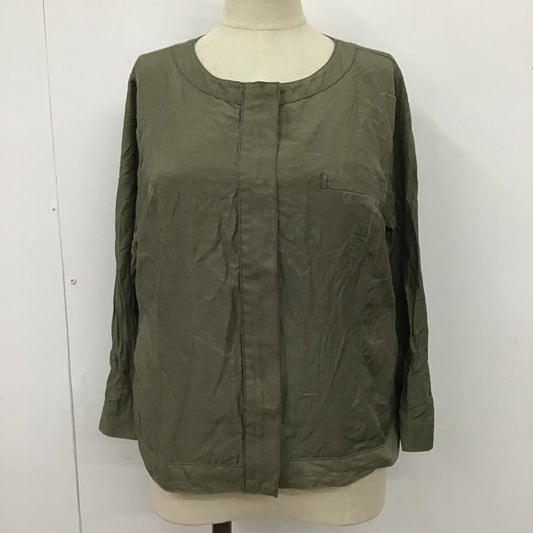 ナチュラルビューティーベーシック NATURAL BEAUTY BASIC ジャケット、上着 ジャケット、ブレザー 017-7155430 ノーカラー ライトジャケット 薄手 七分袖 L 無地 カーキ / カーキ /  レディース USED 古着 中古 10101217