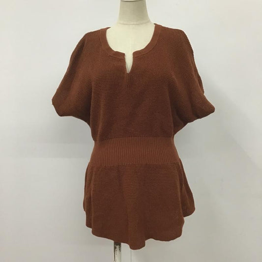 ローリーズファーム LOWRYS FARM カットソー 半袖 LF619002AD 半袖カットソー Vネックカットソー 半袖ニットカットソー FREE 無地 茶 / ブラウン /  レディース USED 古着 中古 10101282