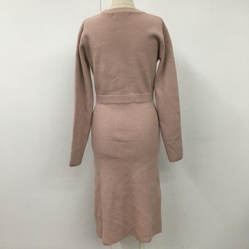 ダズリン dazzlin ワンピース ひざ丈スカート 021810300501 ベルト付ニットロングワンピース 前スリット 膝下丈 FREE 無地 桃 / ピンク /  レディース USED 古着 中古 10101378