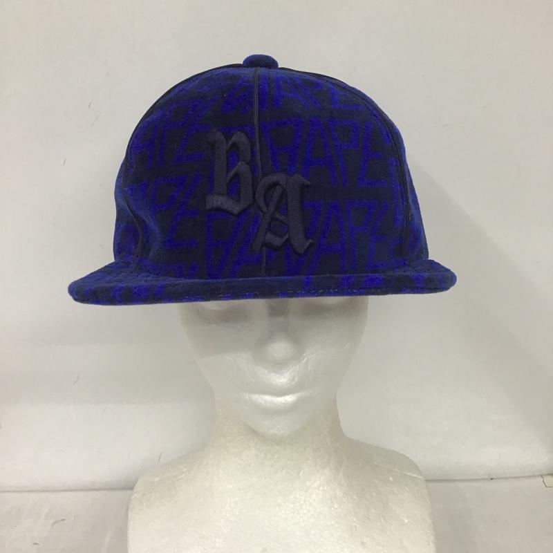 アベイシングエイプ A BATHING APE 帽子 キャップ 001CPJ301009M ベロア モノグラム ロゴ 総柄 青 / ブルー / X 紺 / ネイビー /  メンズ USED 古着 中古 10101691