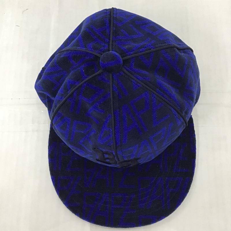 アベイシングエイプ A BATHING APE 帽子 キャップ 001CPJ301009M ベロア モノグラム ロゴ 総柄 青 / ブルー / X 紺 / ネイビー /  メンズ USED 古着 中古 10101691