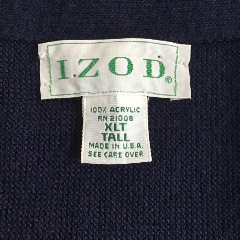 アイゾッド IZOD カーディガン 長袖 長袖ニットカーディガン リブニットカーディガン 前ボタン 80s USA製 古着 XL ロゴ、文字 紺 / ネイビー /  メンズ USED 古着 中古 10101809