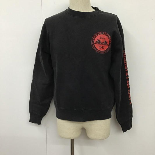 ラングリッツレザーズ Langlitz Leathers トレーナー 長袖 長袖スウェット 長袖トレーナー リブカットソー 長袖カットソー プリントトレーナー M ロゴ、文字 黒 / ブラック /  メンズ USED 古着 中古 10102054