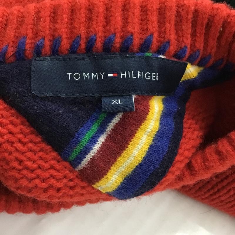 トミーヒルフィガー TOMMY HILFIGER ニット、セーター 長袖 長袖ニット リブニット セーター クルーネックカットソー セーター XL ボーダー柄 赤 / レッド / X 緑 / グリーン / X 黄 / イエロー /  メンズ USED 古着 中古 10102066
