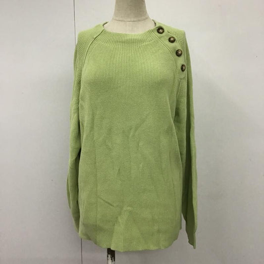 グリーンレーベルリラクシング green label relaxing ニット、セーター 長袖 3613-699-2319 コットンショルダーマーブルボタンプルオーバーニット 長袖ニット 無地 緑 / グリーン /  レディース USED 古着 中古 10102109