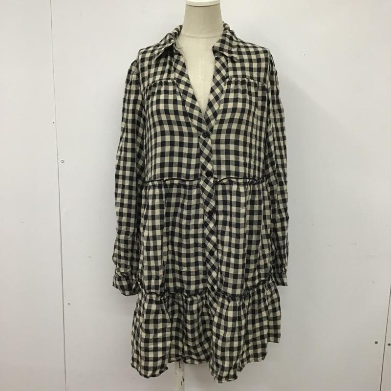 ザラ ZARA ワンピース ミニスカート スキッパーシャツワンピ ティアード XS チェック 黒 / ブラック / X アイボリー / アイボリー /  レディース USED 古着 中古 10102141