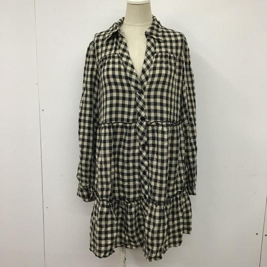 ザラ ZARA ワンピース ミニスカート スキッパーシャツワンピ ティアード XS チェック 黒 / ブラック / X アイボリー / アイボリー /  レディース USED 古着 中古 10102141