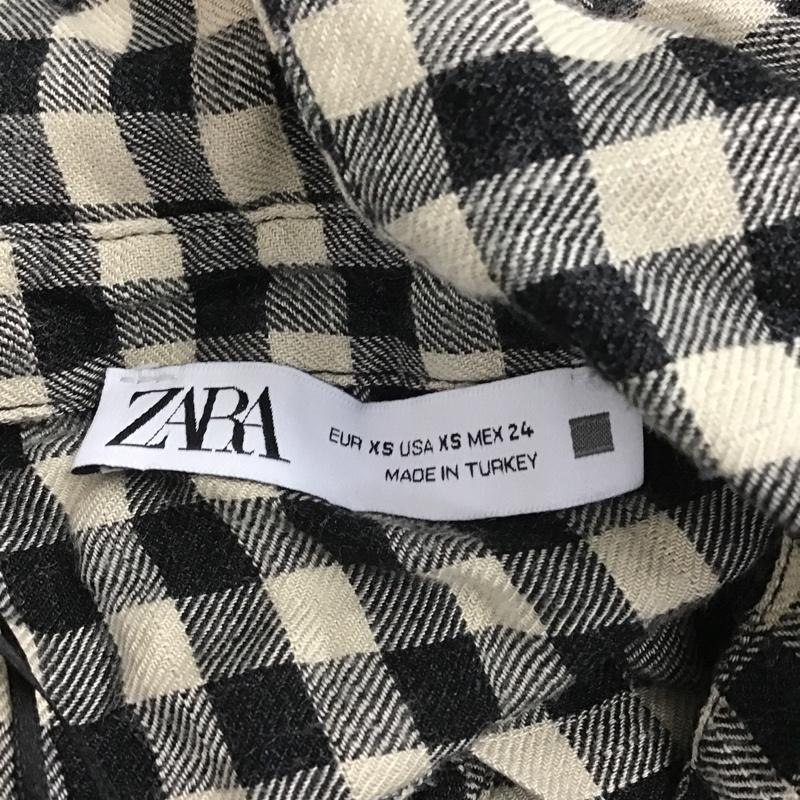 ザラ ZARA ワンピース ミニスカート スキッパーシャツワンピ ティアード XS チェック 黒 / ブラック / X アイボリー / アイボリー /  レディース USED 古着 中古 10102141