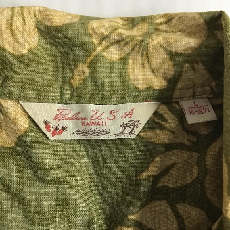 古着 USED シャツ、ブラウス 半袖 ハワイ アロハシャツ ハイビスカス コットン L 花柄 カーキ / カーキ / X 橙 / オレンジ /  メンズ USED 古着 中古 10102196