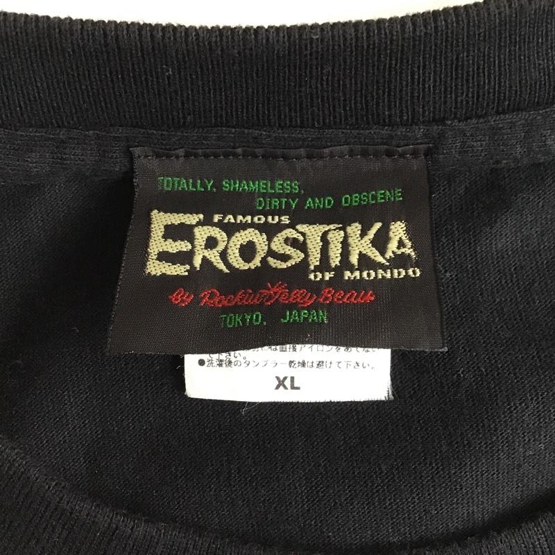 エロスティカ EROSTiKA Tシャツ 半袖 RAW クルーネック プリント XL ロゴ、文字 黒 / ブラック /  メンズ USED 古着 中古 10102203
