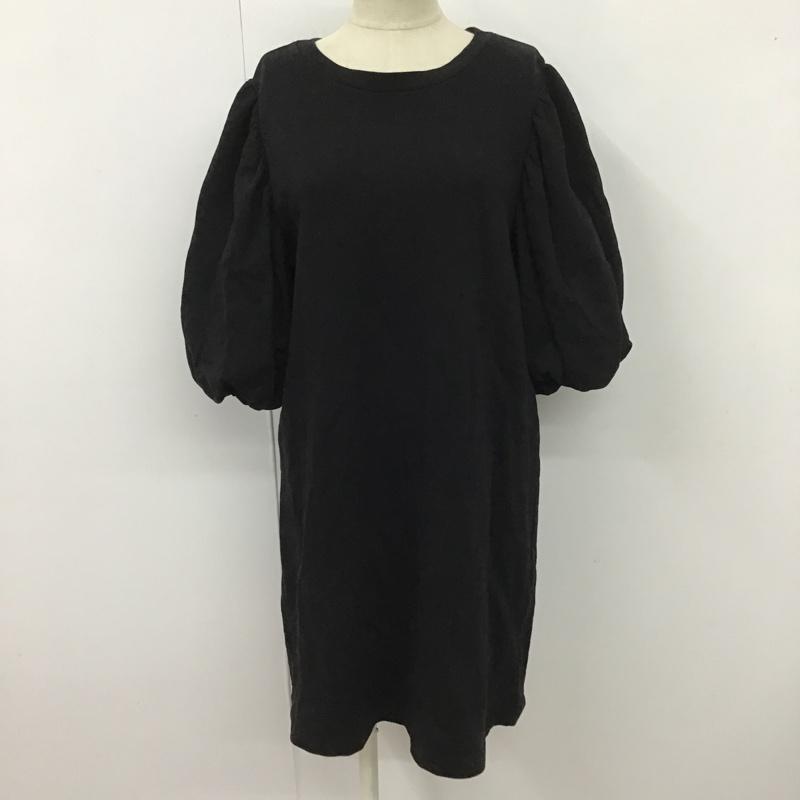 ザラ ZARA ワンピース ひざ丈スカート スウェット パフスリーブ 半袖 M 無地 黒 / ブラック /  レディース USED 古着 中古 10102235