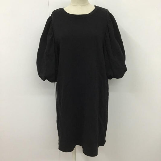 ザラ ZARA ワンピース ひざ丈スカート スウェット パフスリーブ 半袖 M 無地 黒 / ブラック /  レディース USED 古着 中古 10102235