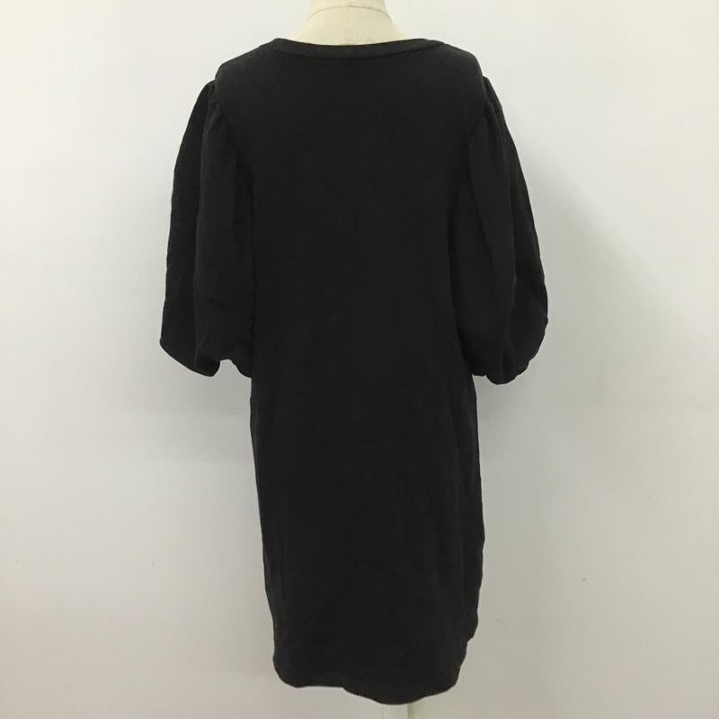 ザラ ZARA ワンピース ひざ丈スカート スウェット パフスリーブ 半袖 M 無地 黒 / ブラック /  レディース USED 古着 中古 10102235