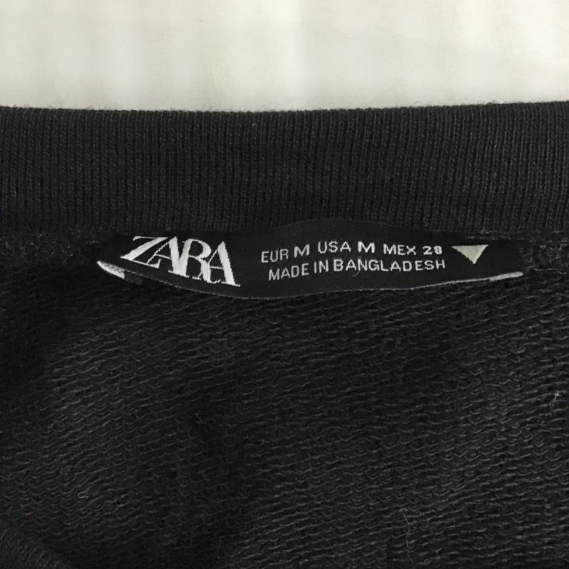 ザラ ZARA ワンピース ひざ丈スカート スウェット パフスリーブ 半袖 M 無地 黒 / ブラック /  レディース USED 古着 中古 10102235