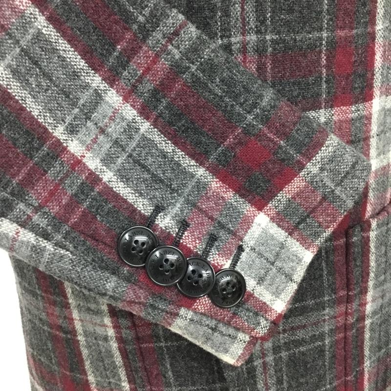 バーバリーブラックレーベル BURBERRY BLACK LABEL ジャケット、上着 ジャケット、ブレザー D1E93-413-34 ウール テーラードジャケット S チェック えんじ / ワインレッド / X 灰 / グレー / X 白 / ホワイト /  メンズ USED 古着 中古 10102277