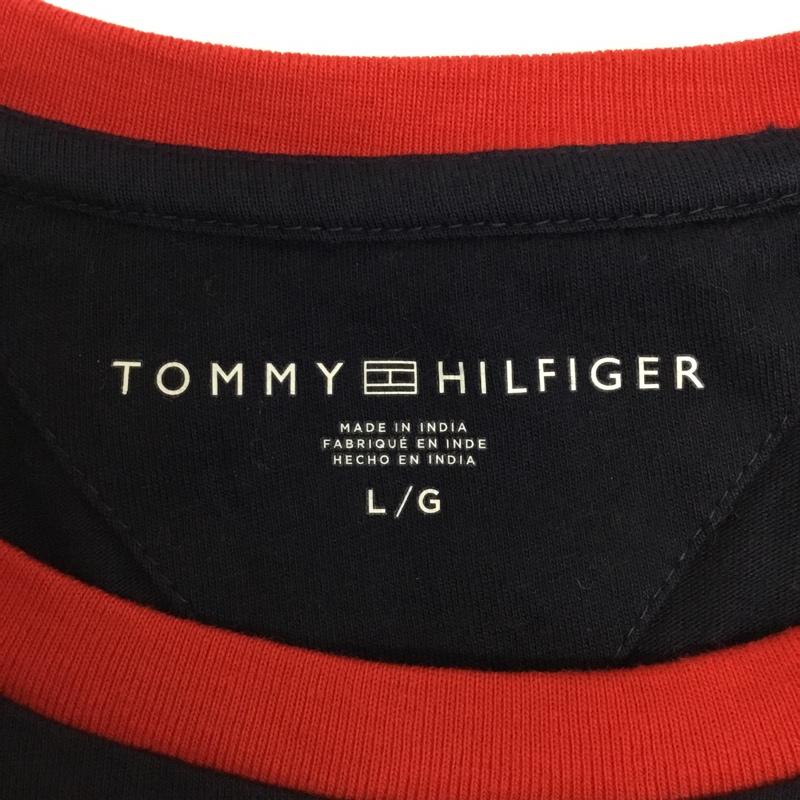 トミーヒルフィガー TOMMY HILFIGER Tシャツ 半袖 クルーネック ロゴ L ロゴ、文字 紺 / ネイビー / X 赤 / レッド /  メンズ USED 古着 中古 10102287