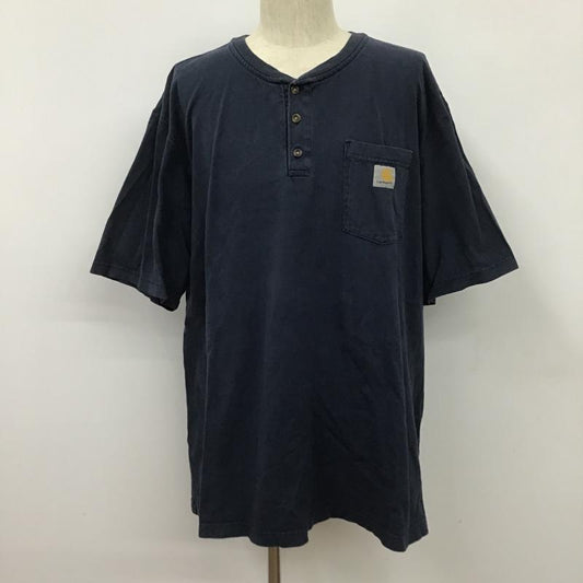 カーハート Carhartt カットソー 半袖 ヘンリーネック XL 無地 紺 / ネイビー /  メンズ USED 古着 中古 10102402