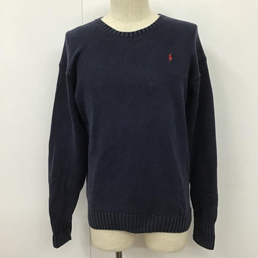 ラルフローレン RALPHLAUREN ニット、セーター 長袖 長袖ニット リブニット セーター クルーネックカットソー セーター M ロゴ、文字 紺 / ネイビー /  メンズ USED 古着 中古 10102513