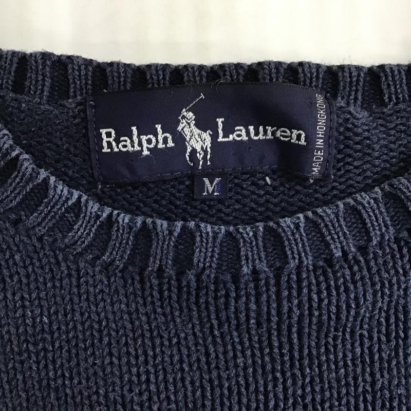 ラルフローレン RALPHLAUREN ニット、セーター 長袖 長袖ニット リブニット セーター クルーネックカットソー セーター M ロゴ、文字 紺 / ネイビー /  メンズ USED 古着 中古 10102513