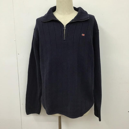 ポロジーンズ Polo Jeans Co. ニット、セーター 長袖 長袖ニット セーター 90s ジップアップセーター XL ロゴ、文字 紺 / ネイビー /  メンズ USED 古着 中古 10102596