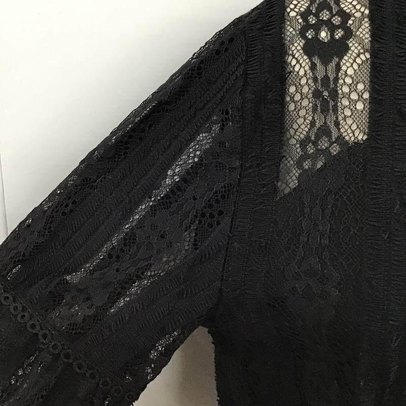 ディーホリック DHOLIC カットソー 長袖 長袖レースカットソー クルーネックカットソー シースルーカットソー 総柄 黒 / ブラック /  レディース USED 古着 中古 10102662