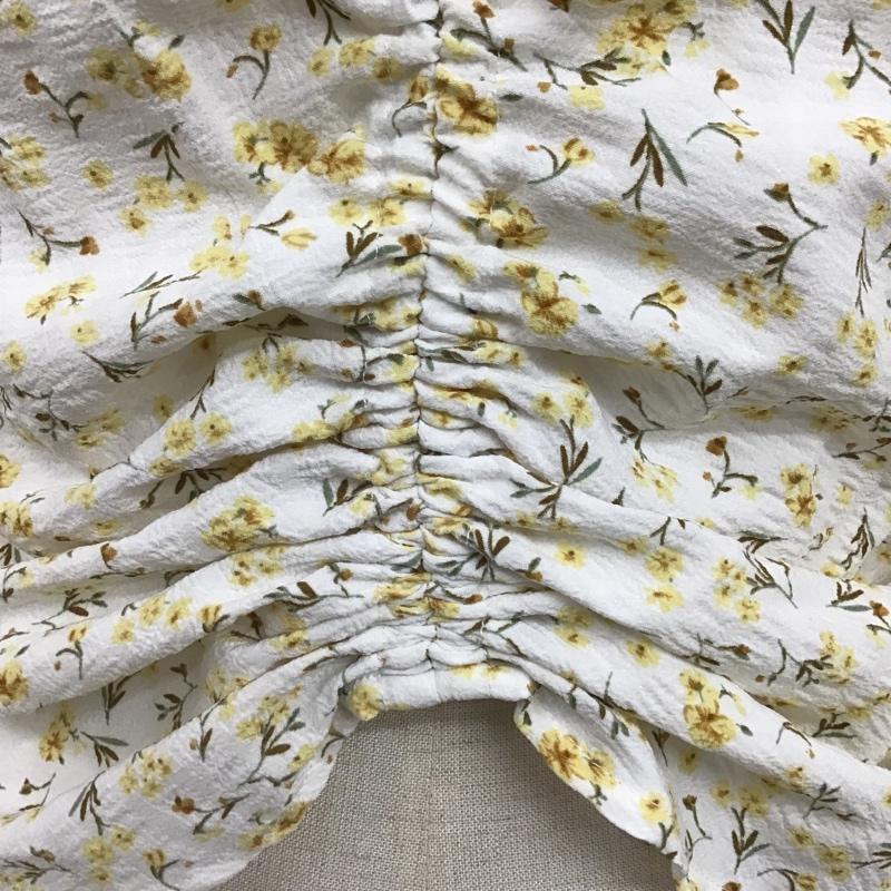 フリーズマート FREE'S MART カットソー 長袖 131-3110014 小花柄フロントドロストブラウス 長袖シャツ ショート丈シャツ FREE 総柄 X 花柄 白 / ホワイト /  レディース USED 古着 中古 10102665