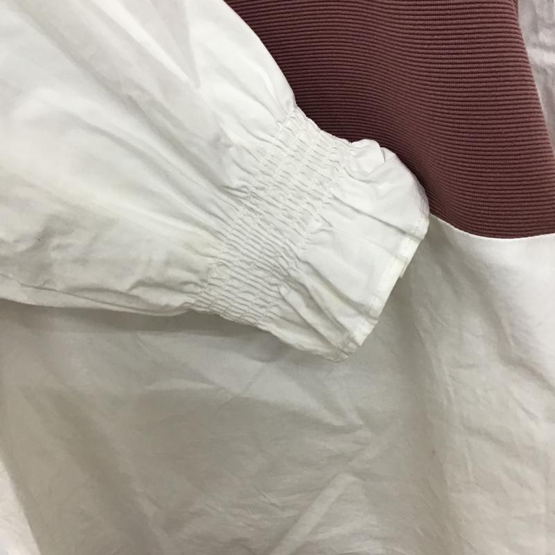 ザラ ZARA カットソー 長袖 長袖カットソー フリルカラーカットソー 切り替えロングスリーブカットソー L 無地 白 / ホワイト / X 桃 / ピンク /  レディース USED 古着 中古 10102994