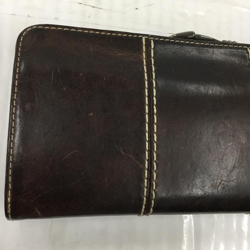 アインソフ AINSOPH 財布 長財布 がま口 レザー ワンポイント ダークブラウン / ダークブラウン /  レディース USED 古着 中古 10103060