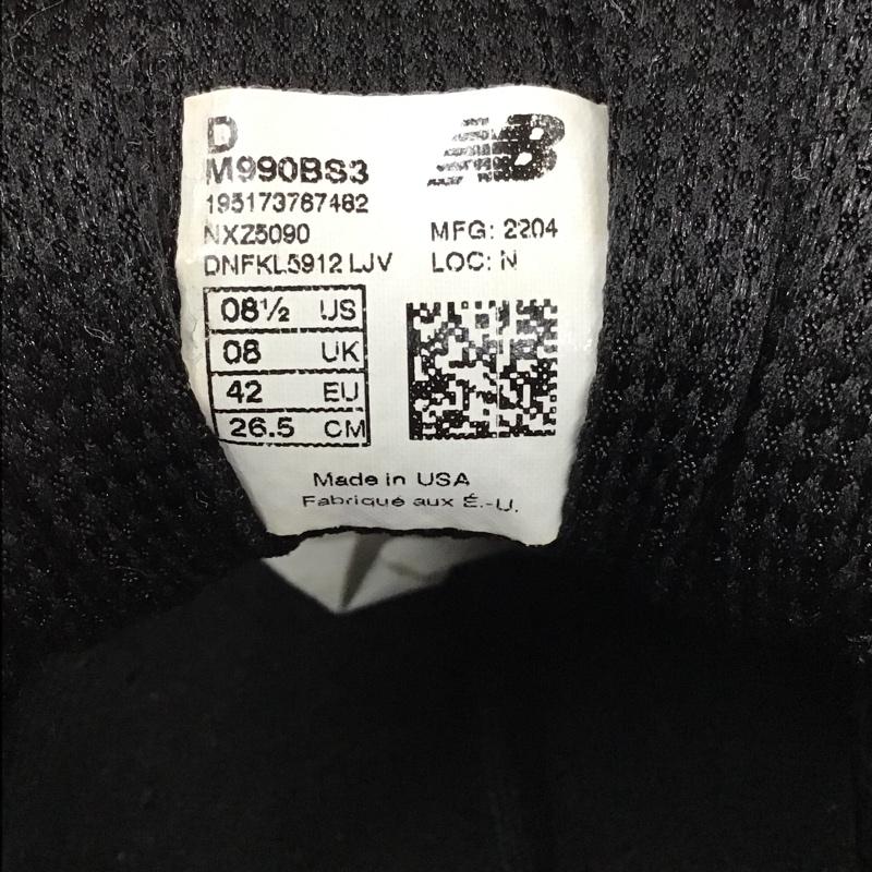 ニューバランス New Balance スニーカー スニーカー M990BS3 26.5cm アメリカ製 Made in USA 箱有 26.5cm ロゴ、文字 黒 / ブラック / X 灰 / グレー /  メンズ USED 古着 中古 10103103