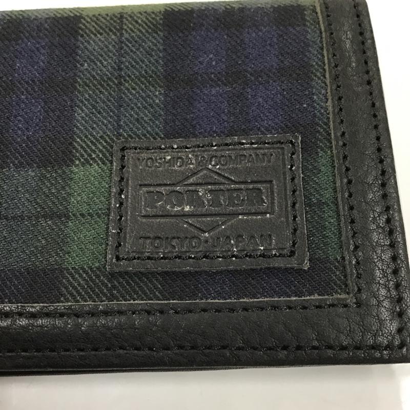 ポーター PORTER カードケース 定期入れ 箱有 チェック ロゴ、文字 黒 / ブラック / X 緑 / グリーン / X 紺 / ネイビー /  メンズ USED 古着 中古 10103146